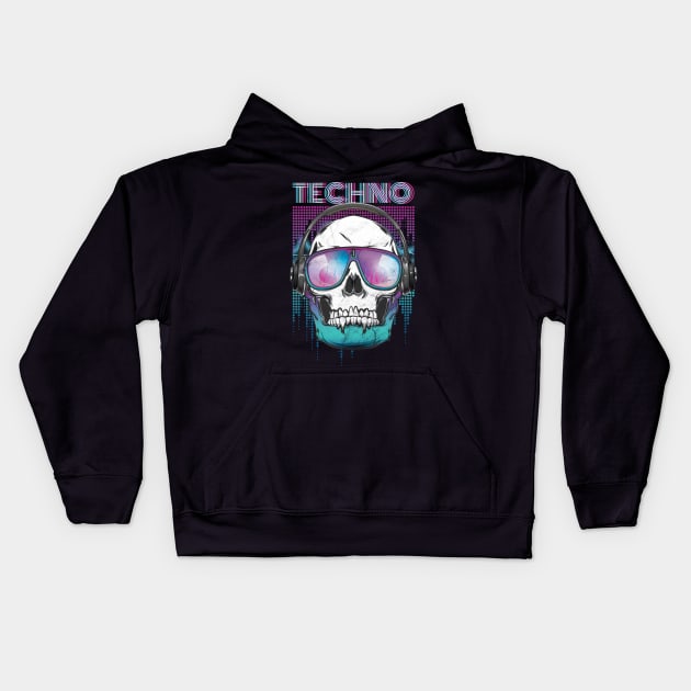 Techno Cool Skull Head Kids Hoodie by avshirtnation